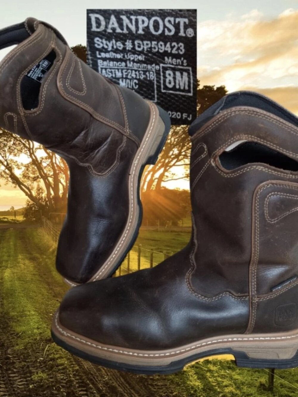 Dan Post Thunderhead Cowboy Work Boots Waterproof Safety Square Toe Mens Sz 8M